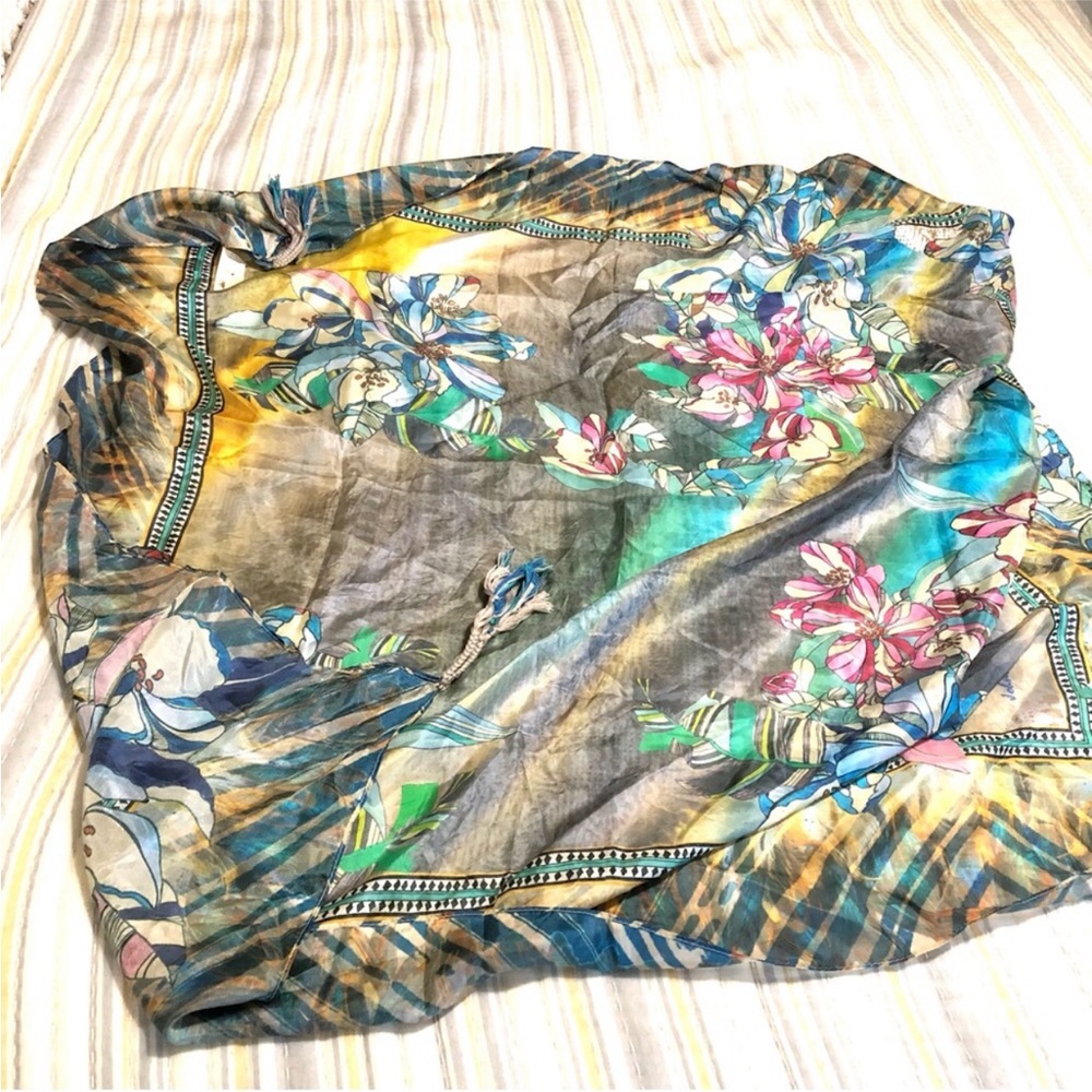 Johnny Was silk scarf 100% silk “Hane” floral print scarf Rare